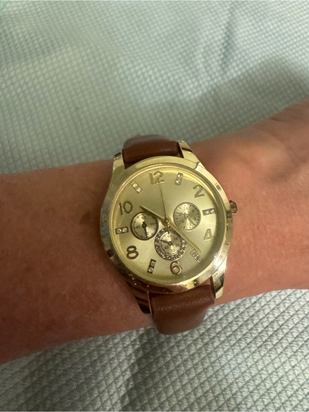 Women’s Gold Dial Watch with Brown Leather Strap